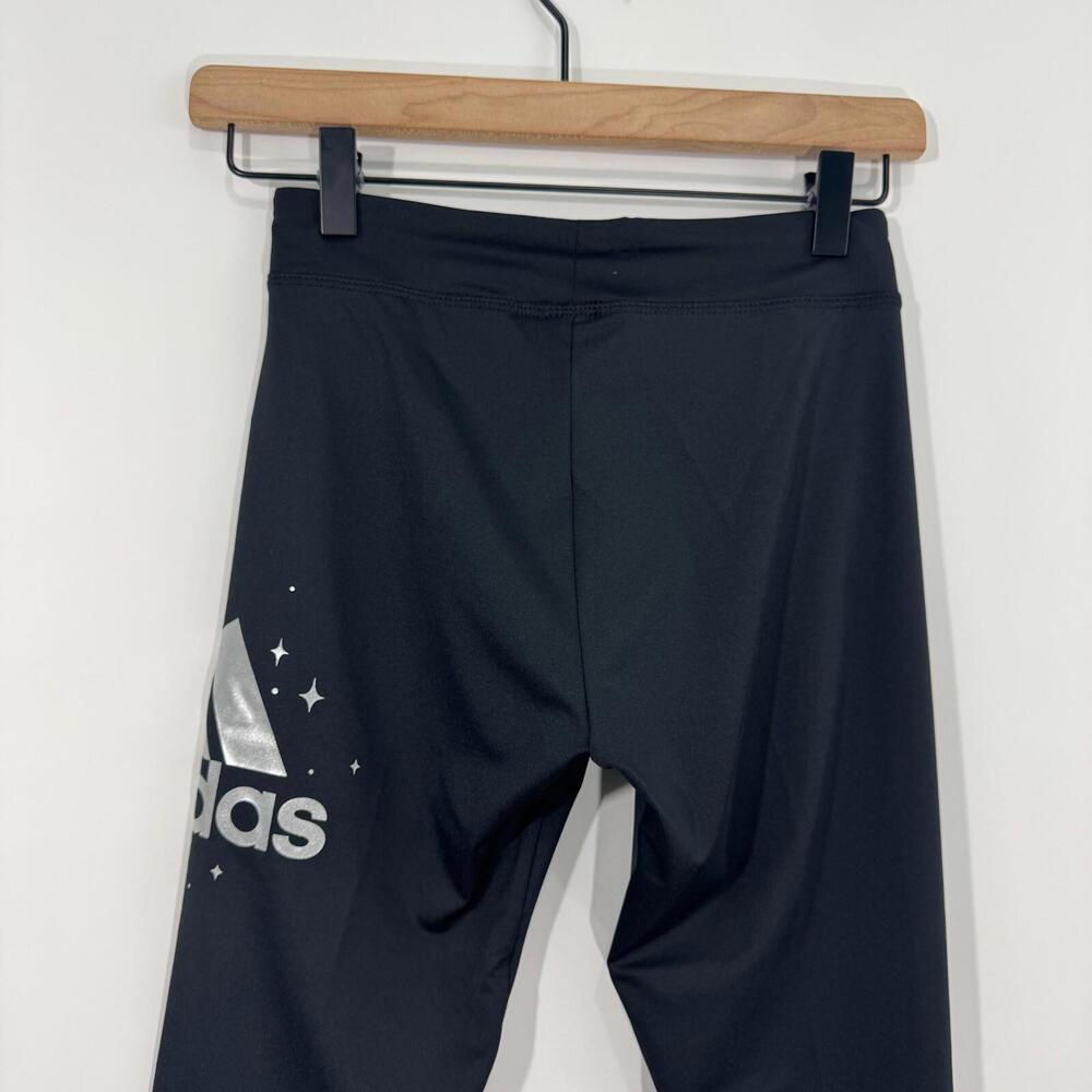 Adidas Big Girl’s Size Large 14 Black Silver Logo Sporty Athletic Tights New - Picture 9 of 9